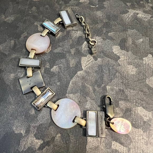 Dyrberg Kern MOP Mother of Pearl Brutalist Artisan Panel Link Bracelet Brushed - Picture 10 of 10
